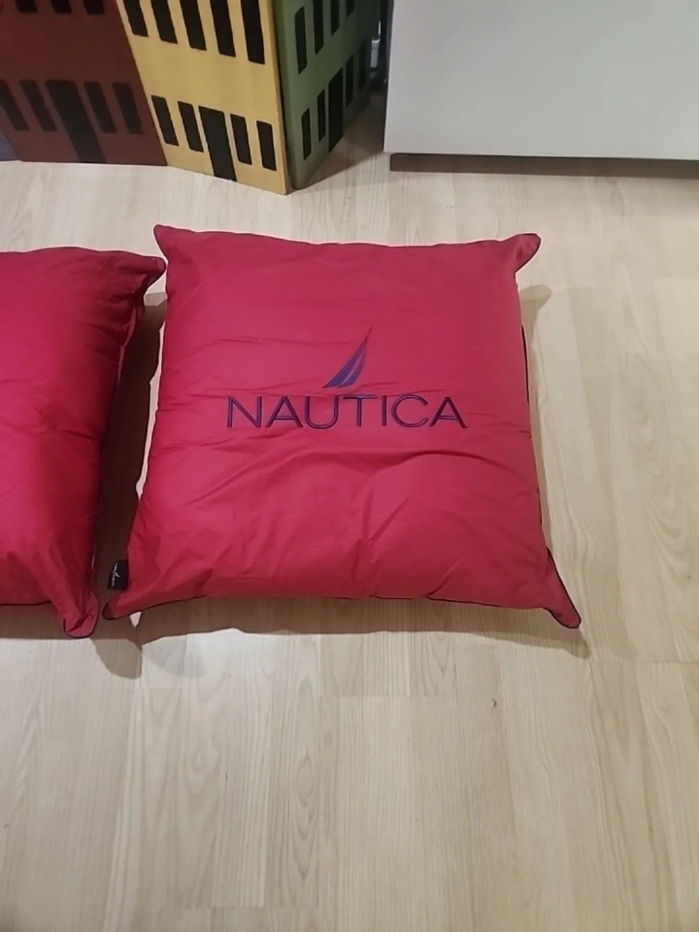 Nautica Red Square Floor Cushion with Navy Logo23x23